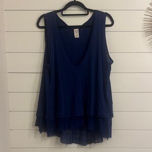 Free People Deep Blue Layered Tank Top
